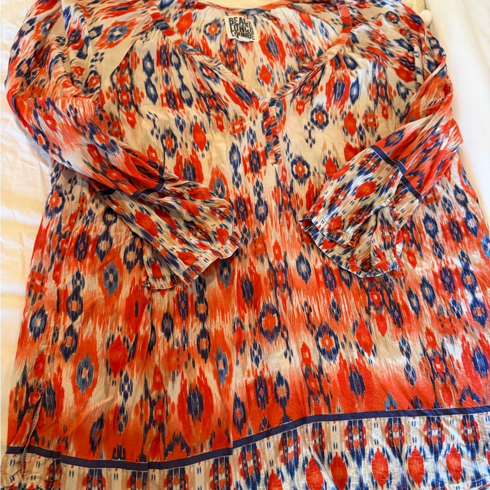 beachlunchlounge Women's Red and Blue Ikat Blouse